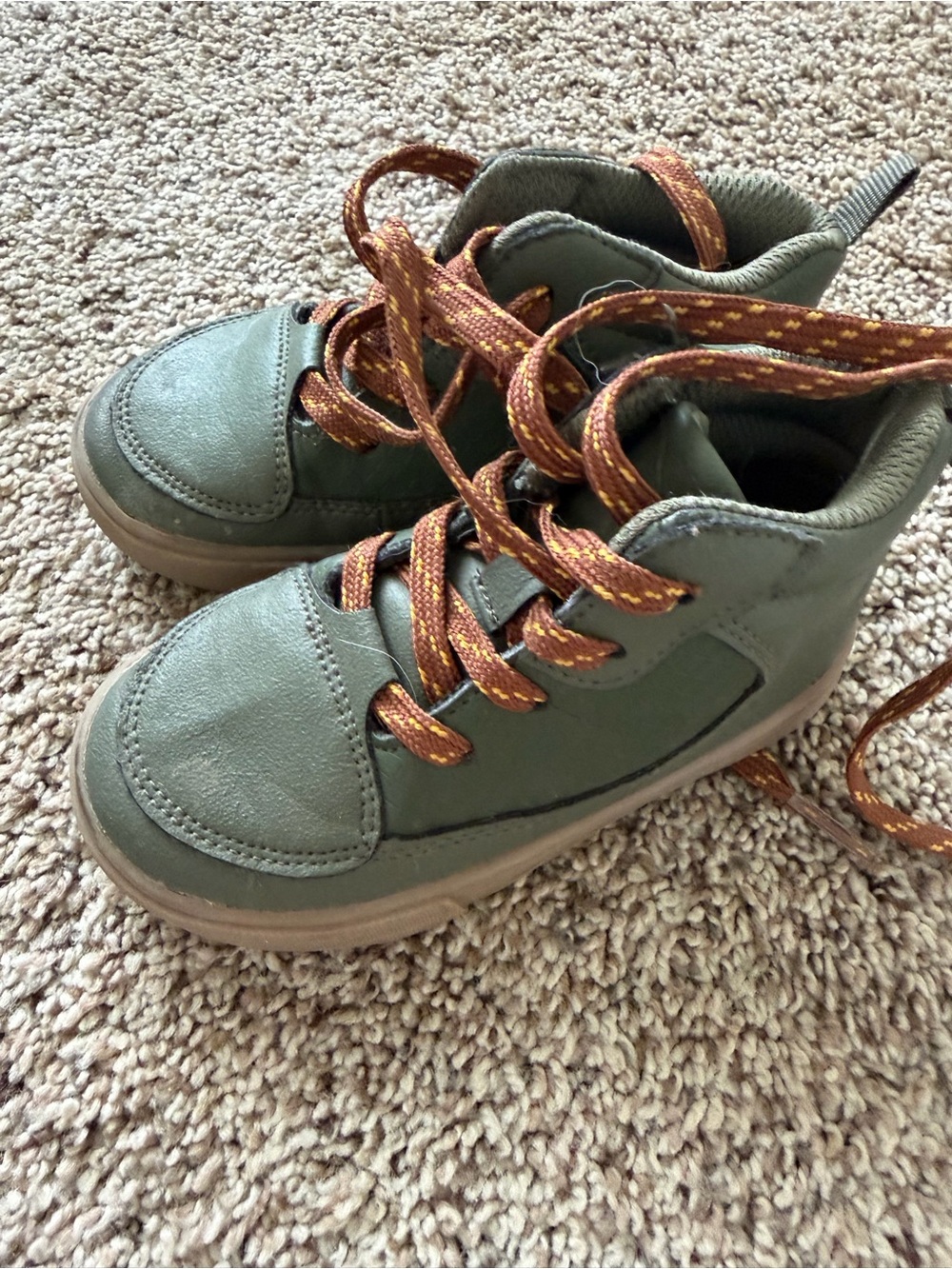 Kids High-Top Casual Sneakers in Olive Green with brown Laces